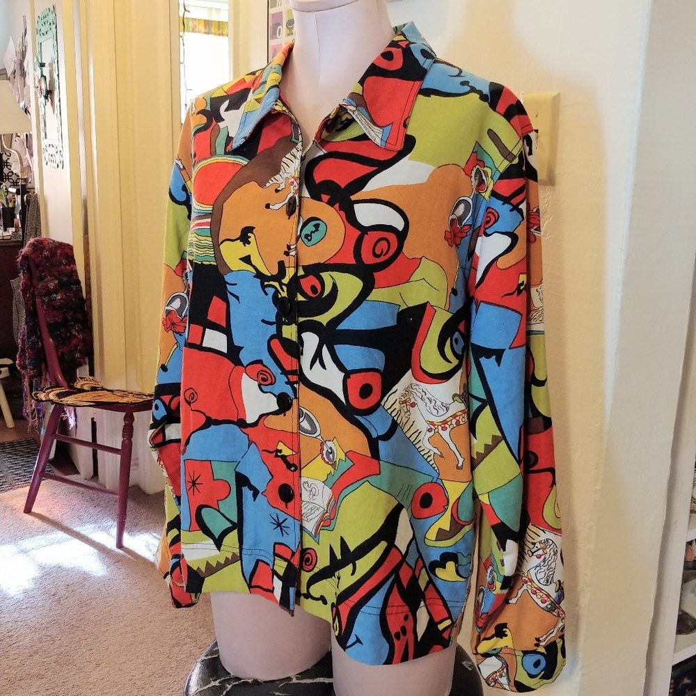 Multi-colored Pop Art Light Jacket Button Down - image 2